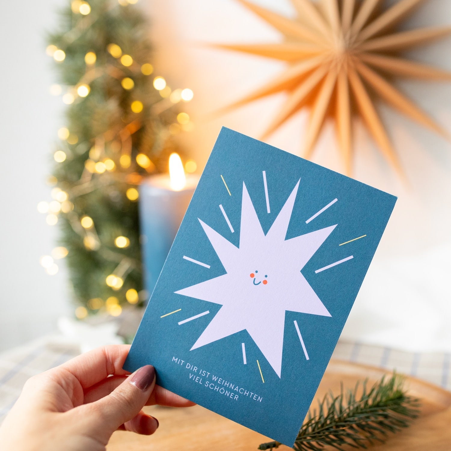 Postkarte „Mit dir ist Weihnachten"