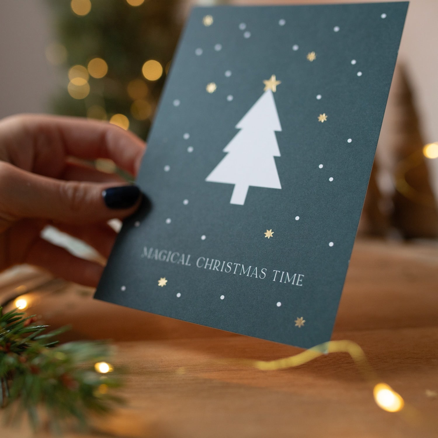 Postkarte „Magical Christmas Time" mit Gold
