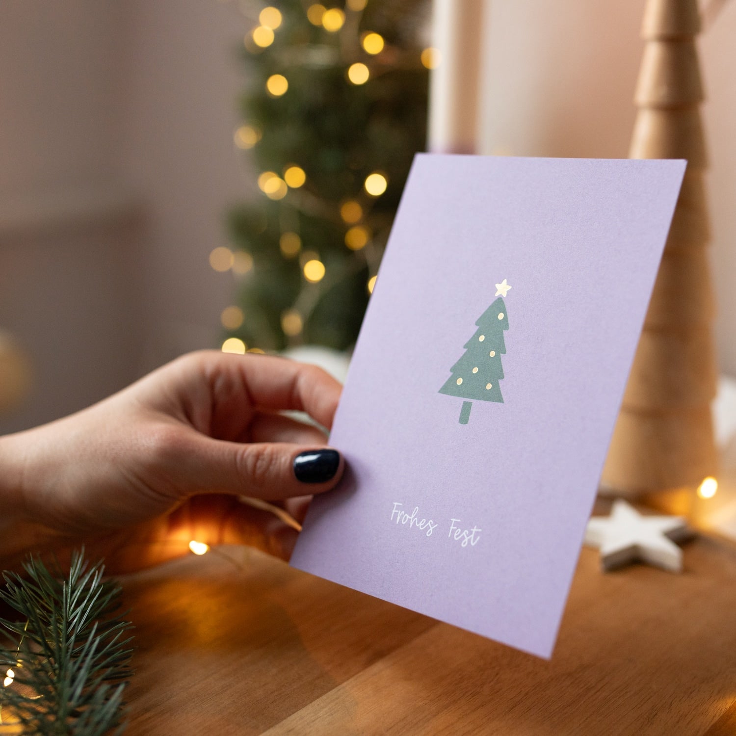 Postkarte „Frohes Fest" mit Gold