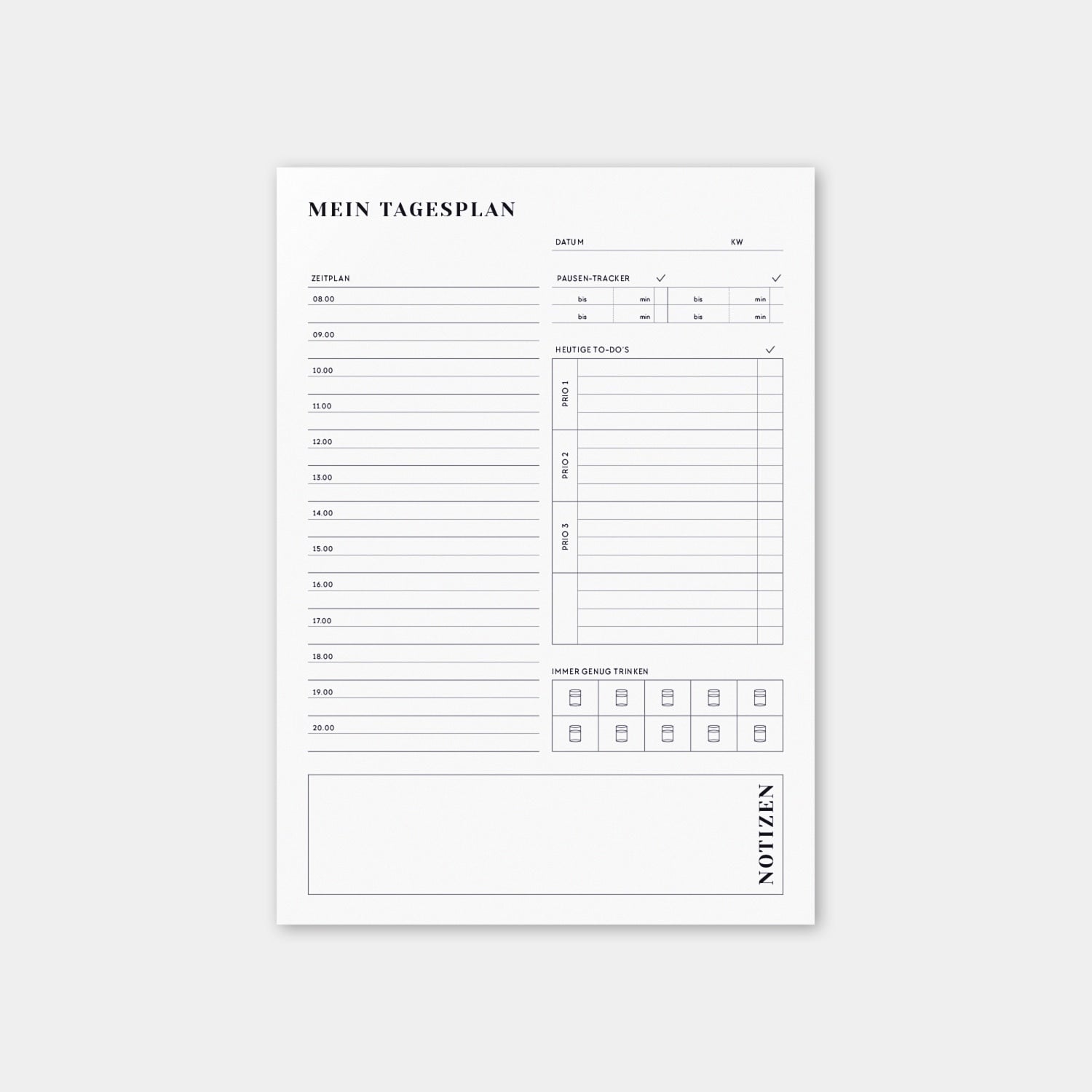 Notizblock A4 „Mein Tagesplan"