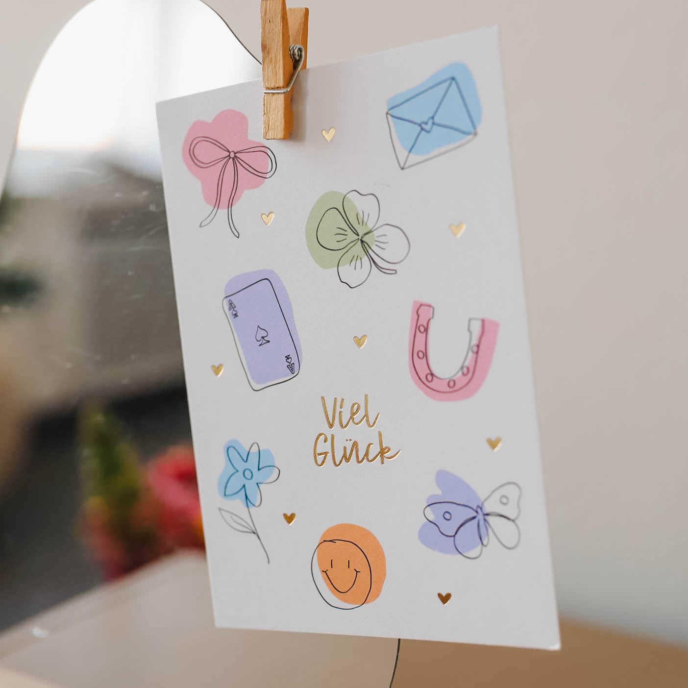 Postkarte „Viel Glück“ mit Gold
