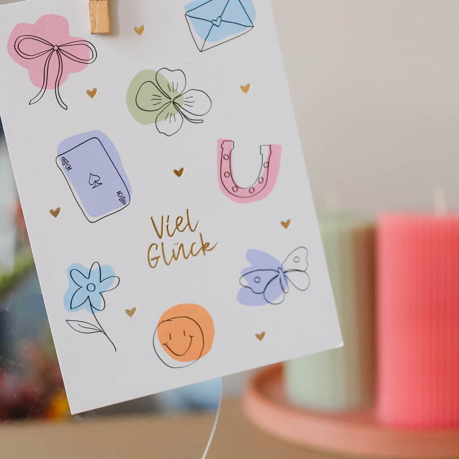 Postkarte „Viel Glück“ mit Gold