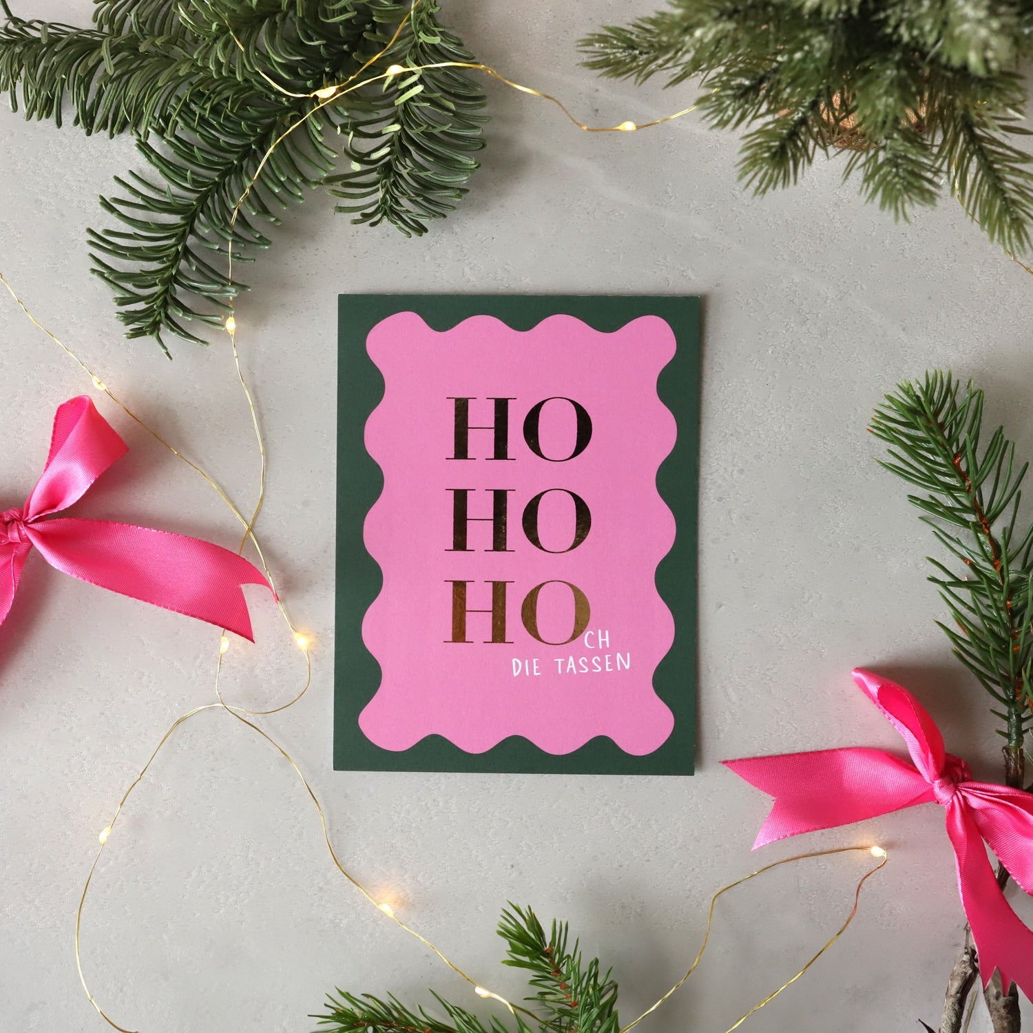 Postkarte „Ho Ho Hoch die Tassen“ mit Gold