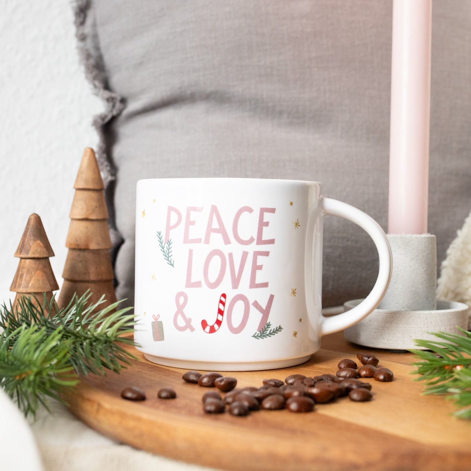 Jumbo-Tasse „Peace, Love & Joy“