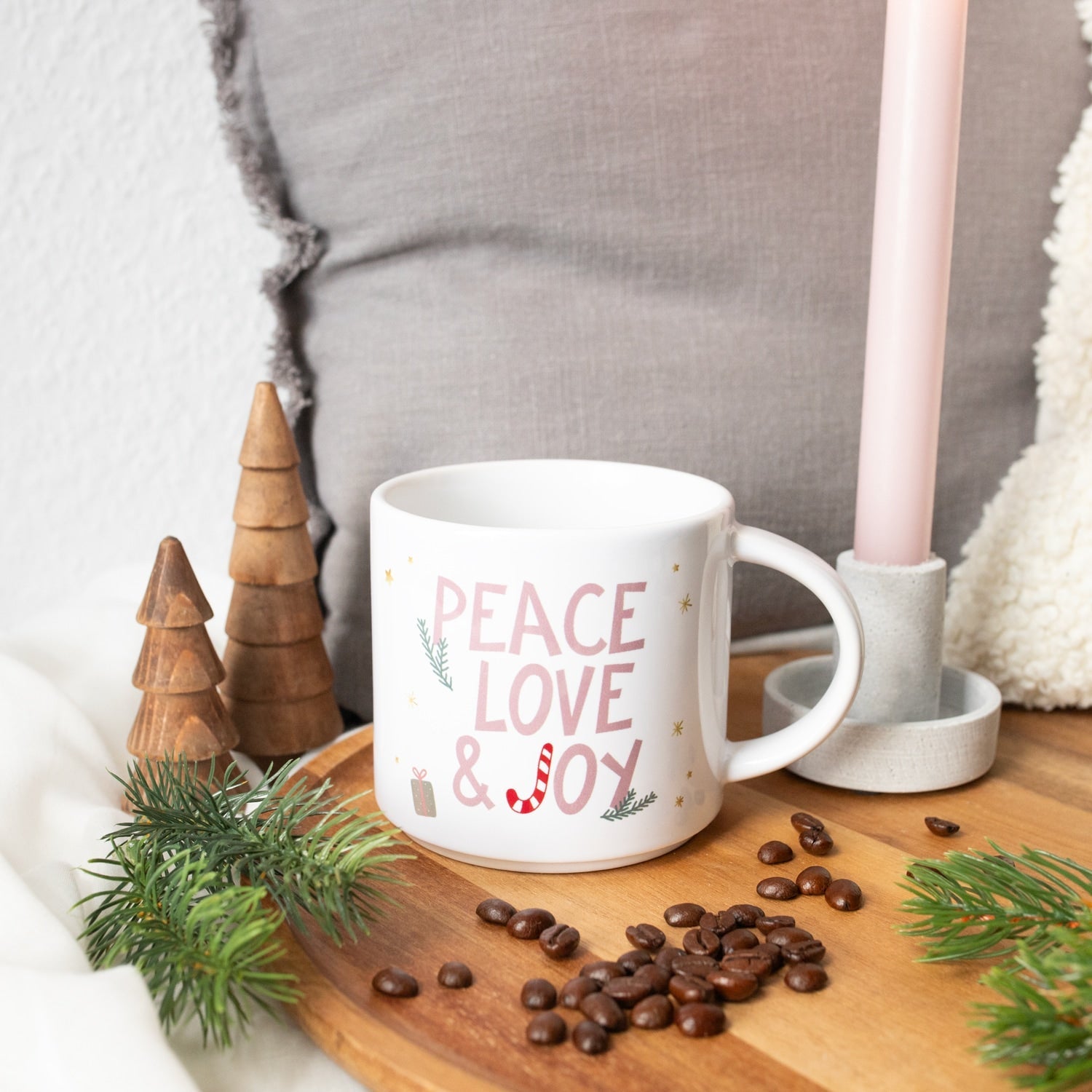 Jumbo-Tasse „Peace, Love & Joy“