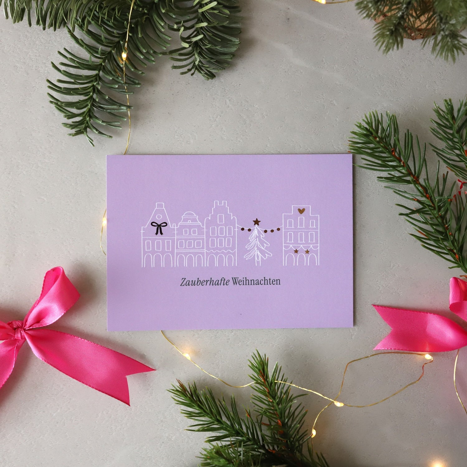 Postkarte „Zauberhafte Weihnachen“ mit Gold