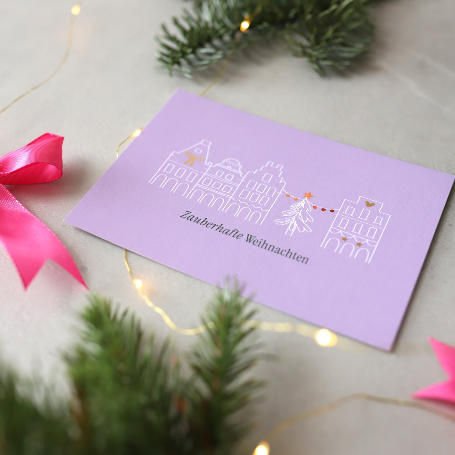 Postkarte „Zauberhafte Weihnachen“ mit Gold